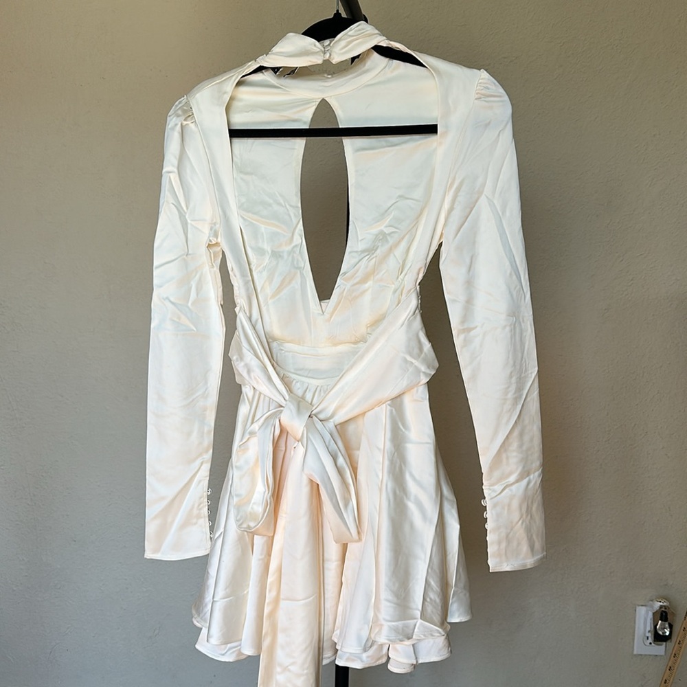 House of CB Cream Long-Sleeve Open-Back Mini Dress - Picture 15 of 15
